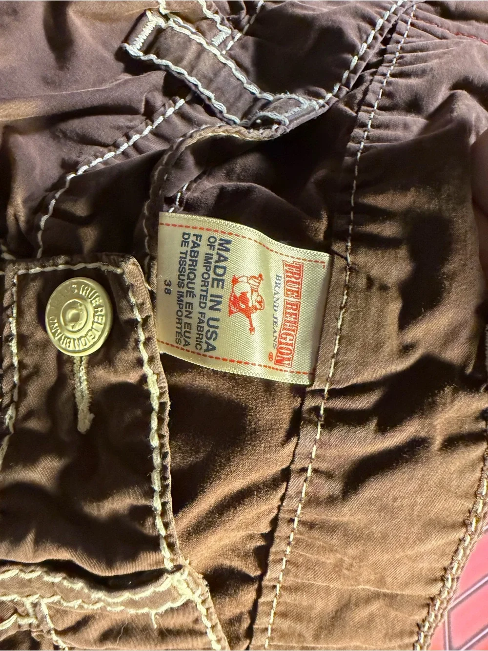 True Religion Brown Shorts with White Contrast Stitching